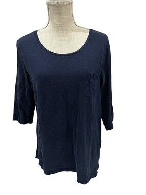 Style & Co. Womens Lace Pocket Top Navy Cotton Blend XL